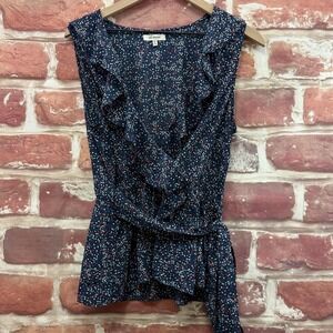 Max Studio Top Women's M Multicolor Ditsy Floral Polka Dot Surplice Wrap Shirt